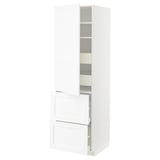 METOD / MAXIMERA Élément haut+tablettes/4tir/pte/2fc, blanc Enköping/blanc effet bois, 60x60x200 cm