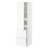 METOD / MAXIMERA Élément haut+tablettes/4tir/pte/2fc, blanc Enköping/blanc effet bois, 60x60x220 cm