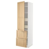 METOD / MAXIMERA Élément haut+tablettes/4tir/pte/2fc, blanc/Forsbacka chêne, 60x60x220 cm