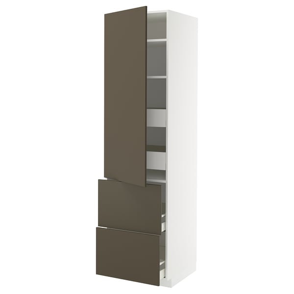METOD / MAXIMERA Élément haut+tablettes/4tir/pte/2fc, blanc/Havstorp brun-beige, 60x60x220 cm