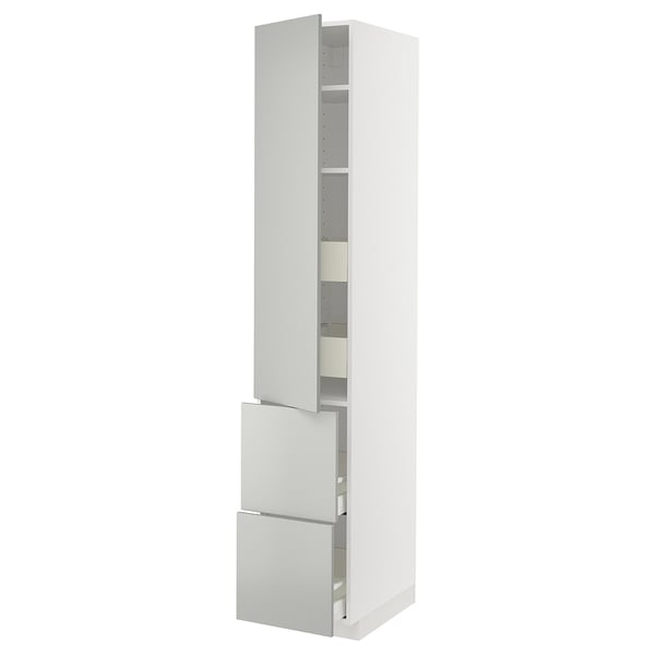 METOD / MAXIMERA Élément haut+tablettes/4tir/pte/2fc, blanc/Havstorp gris clair, 40x60x220 cm