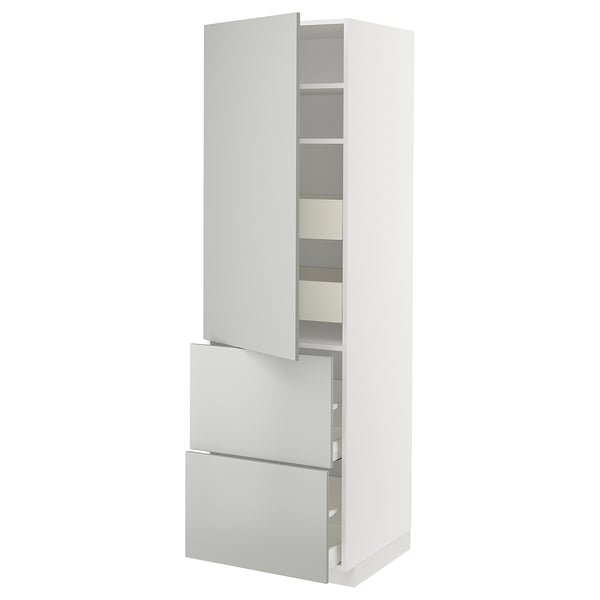 METOD / MAXIMERA Élément haut+tablettes/4tir/pte/2fc, blanc/Havstorp gris clair, 60x60x200 cm