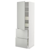 METOD / MAXIMERA Élément haut+tablettes/4tir/pte/2fc, blanc/Havstorp gris clair, 60x60x200 cm