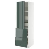 METOD / MAXIMERA Élément haut+tablettes/4tir/pte/2fc, blanc/Kallarp gris-vert foncé brillant, 60x60x200 cm