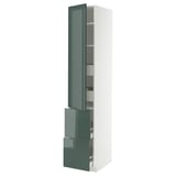METOD / MAXIMERA Élément haut+tablettes/4tir/pte/2fc, blanc/Kallarp gris-vert foncé brillant, 40x60x220 cm