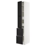 METOD / MAXIMERA Élément haut+tablettes/4tir/pte/2fc, blanc/Lerhyttan teinté noir, 40x60x220 cm