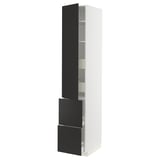 METOD / MAXIMERA Élément haut+tablettes/4tir/pte/2fc, blanc/Nickebo anthracite mat, 40x60x220 cm