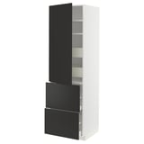 METOD / MAXIMERA Élément haut+tablettes/4tir/pte/2fc, blanc/Nickebo anthracite mat, 60x60x200 cm
