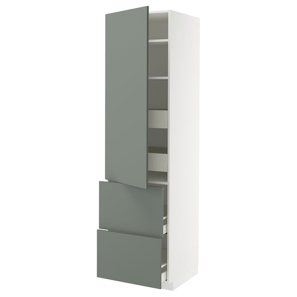 METOD / MAXIMERA Élément haut+tablettes/4tir/pte/2fc, blanc/Nickebo gris mat-vert, 60x60x220 cm