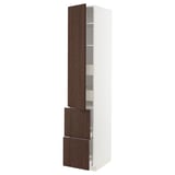 METOD / MAXIMERA Élément haut+tablettes/4tir/pte/2fc, blanc/Sinarp brun, 40x60x220 cm