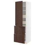 METOD / MAXIMERA Élément haut+tablettes/4tir/pte/2fc, blanc/Sinarp brun, 60x60x200 cm
