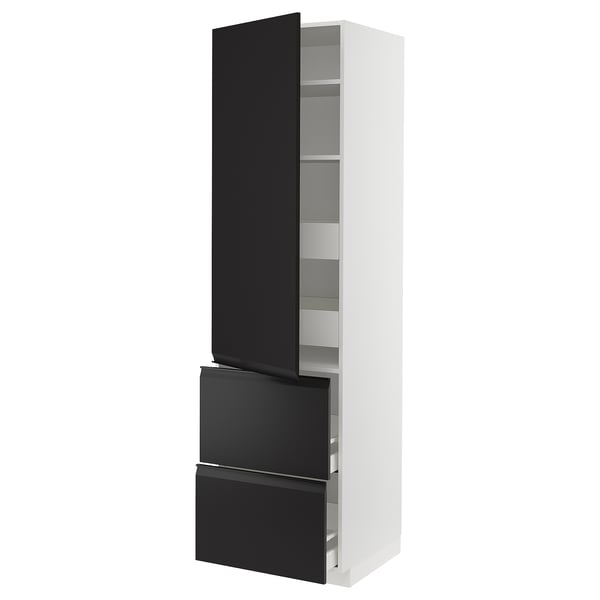 METOD / MAXIMERA Élément haut+tablettes/4tir/pte/2fc, blanc/Upplöv anthracite mat, 60x60x220 cm