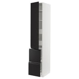 METOD / MAXIMERA Élément haut+tablettes/4tir/pte/2fc, blanc/Upplöv anthracite mat, 40x60x220 cm
