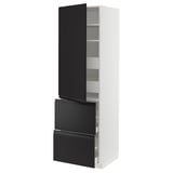 METOD / MAXIMERA Élément haut+tablettes/4tir/pte/2fc, blanc/Upplöv anthracite mat, 60x60x200 cm