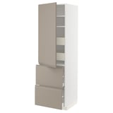 METOD / MAXIMERA Élément haut+tablettes/4tir/pte/2fc, blanc/Upplöv beige foncé mat, 60x60x200 cm