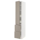 METOD / MAXIMERA Élément haut+tablettes/4tir/pte/2fc, blanc/Upplöv beige foncé mat, 40x60x220 cm