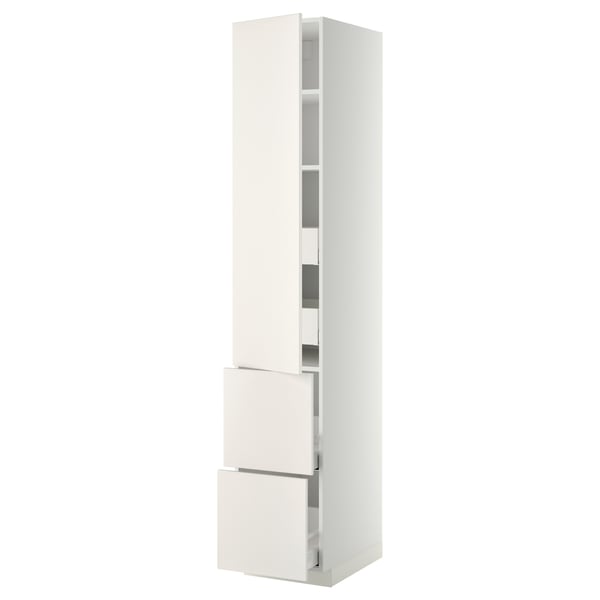 METOD / MAXIMERA Élément haut+tablettes/4tir/pte/2fc, blanc/Veddinge blanc, 40x60x220 cm