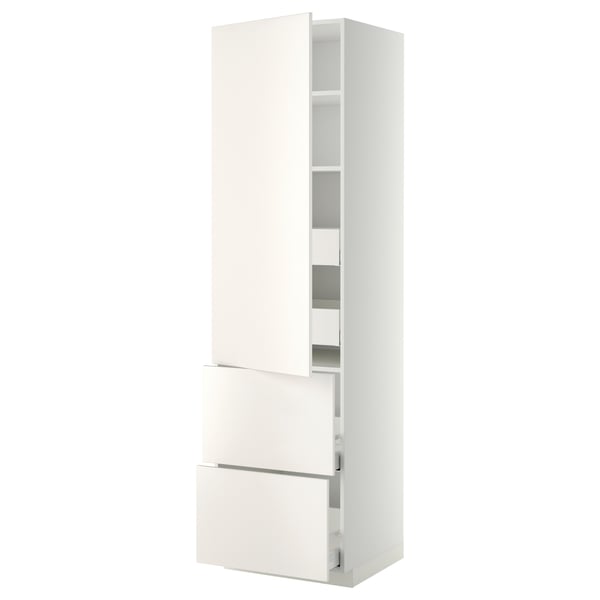 METOD / MAXIMERA Élément haut+tablettes/4tir/pte/2fc, blanc/Veddinge blanc, 60x60x220 cm