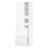 METOD / MAXIMERA Élément haut+tablettes/4tir/pte/2fc, blanc/Voxtorp blanc mat, 60x60x200 cm