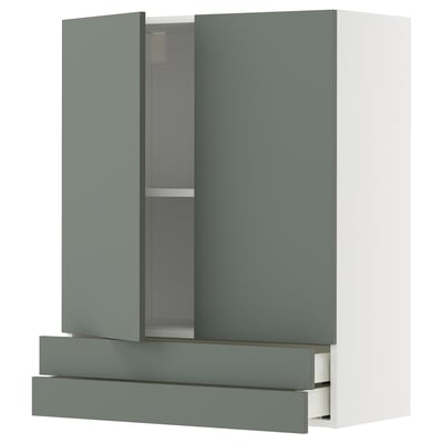 METOD / MAXIMERA Élément mural 2portes/2tiroirs, blanc/Nickebo gris mat-vert, 80x100 cm