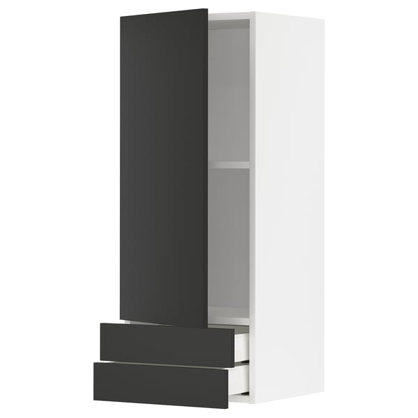 METOD / MAXIMERA Élément mural avec porte/2 tiroirs, blanc/Nickebo anthracite mat, 40x100 cm