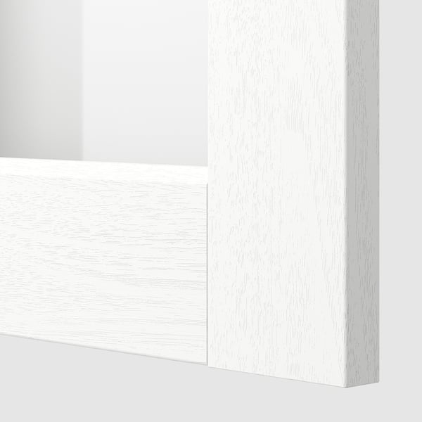 METOD / MAXIMERA Élément mural pte vitrée/2 tiroirs, blanc Enköping/blanc effet bois, 40x100 cm