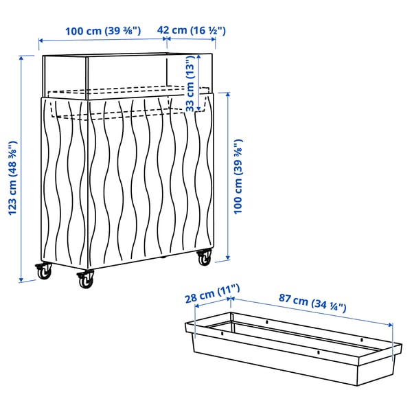 MITTZON Jardinière acoustique à roulettes, Gunnared beige, 100x42x123 cm