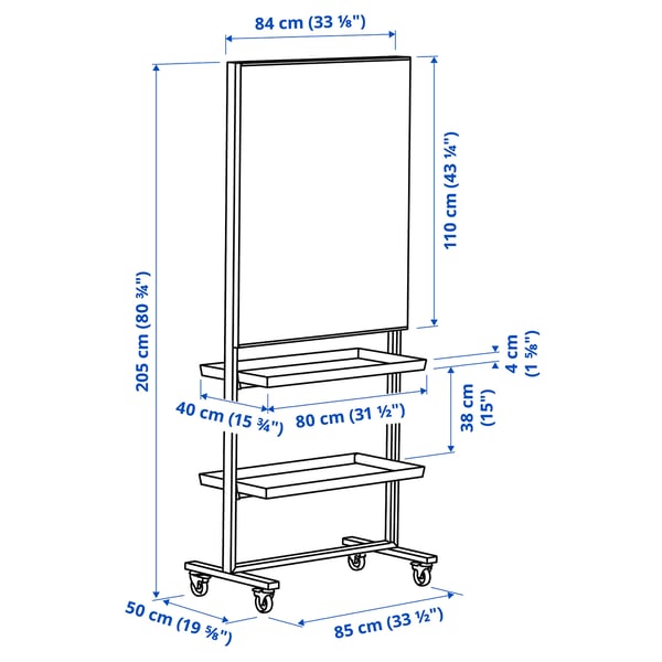 MITTZON Struct roul/tableau/tablet/bte câbl, blanc, 85x205 cm