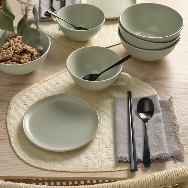 MOSSMAL Petite assiette, motif à pois/vert clair, 18 cm