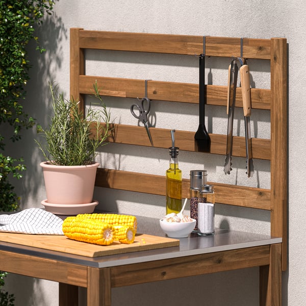 NÄMMARÖ Élément de cuisine ouvert, teinté brun clair/acier inoxydable extérieur, 80x62 cm