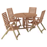 NÄMMARÖ Table+4 chais doss régl, extérieur, teinté brun clair, 130 cm