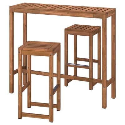 NÄMMARÖ Table bar et 2 tabourets, extérieur, teinté brun clair, 120x40 cm