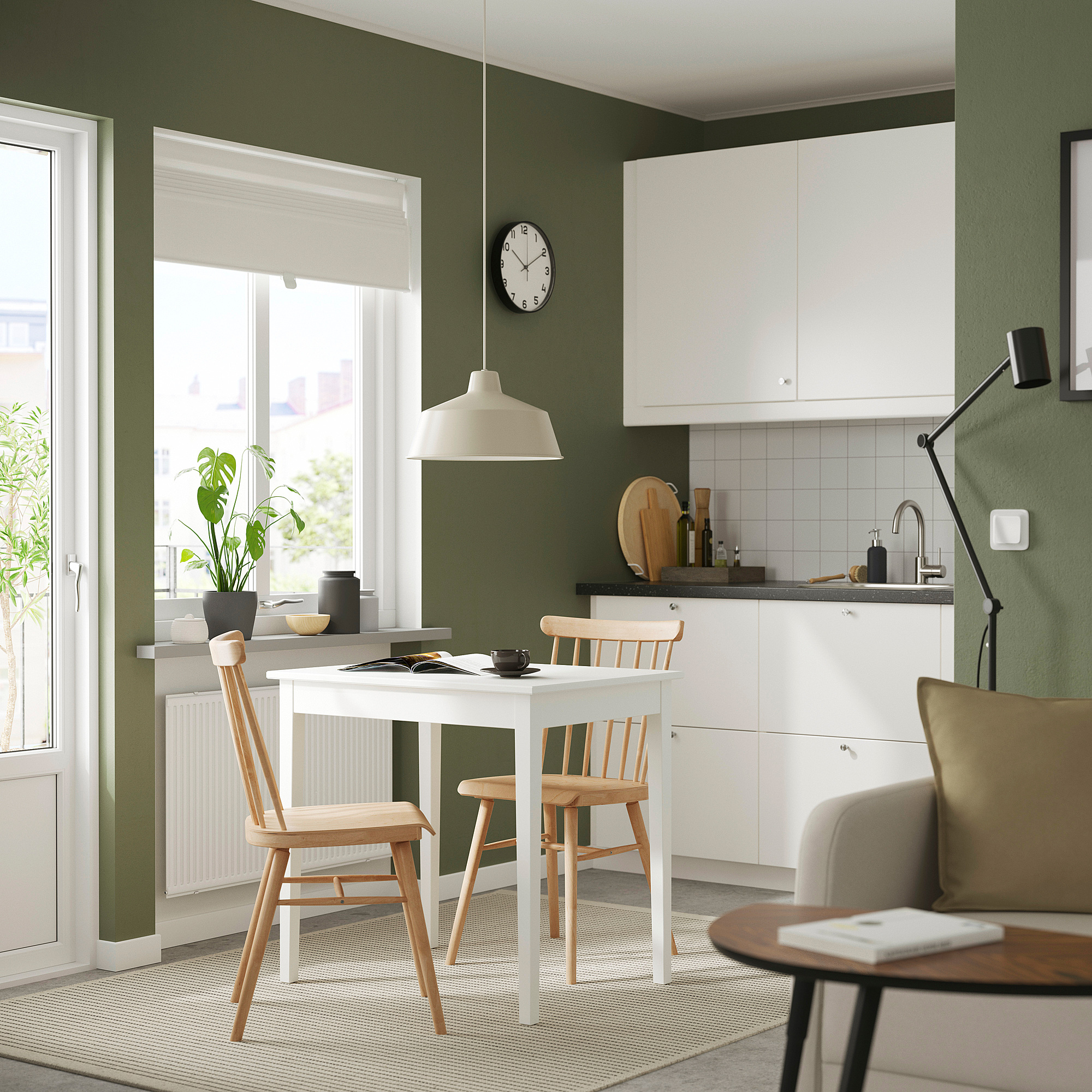 NÄSINGE / HÖGVED Table et 2 chaises, blanc/plaqué bouleau, 80x60 cm