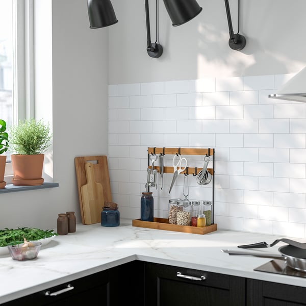 NÅLBLECKA Support ustensiles, métal/bambou pour plan de travail, 38x13x37 cm