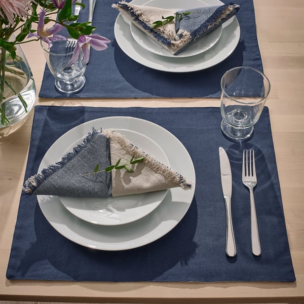 NISSÖGA Set de table, blanc/bleu foncé, 45x35 cm