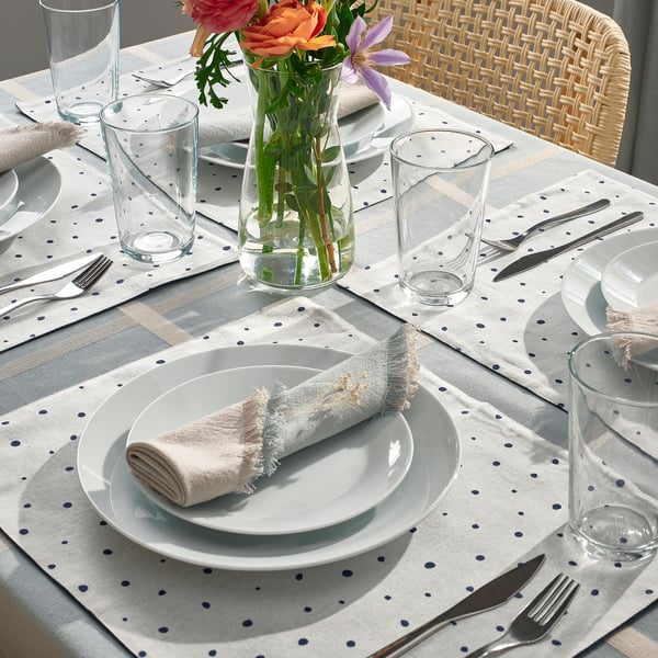 NISSÖGA Set de table, blanc/bleu foncé, 45x35 cm