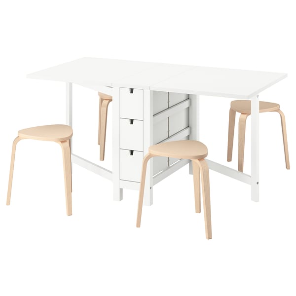 NORDEN / KYRRE Table+4 tabourets, blanc/bouleau, 26/89/152 cm