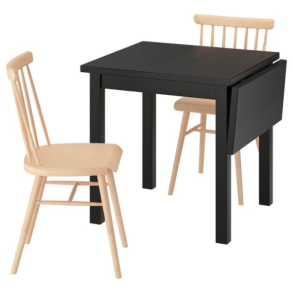 NORDVIKEN / HÖGVED Table et 2 chaises, noir/plaqué bouleau, 74/104 cm