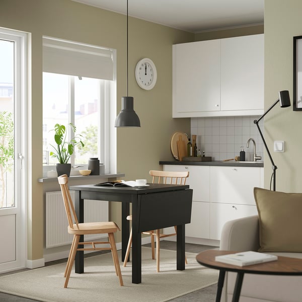 NORDVIKEN / HÖGVED Table et 2 chaises, noir/plaqué bouleau, 74/104 cm