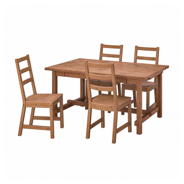NORDVIKEN / NORDVIKEN Table et 4 chaises, vernis effet anc/vernis effet anc, 152/223x95 cm