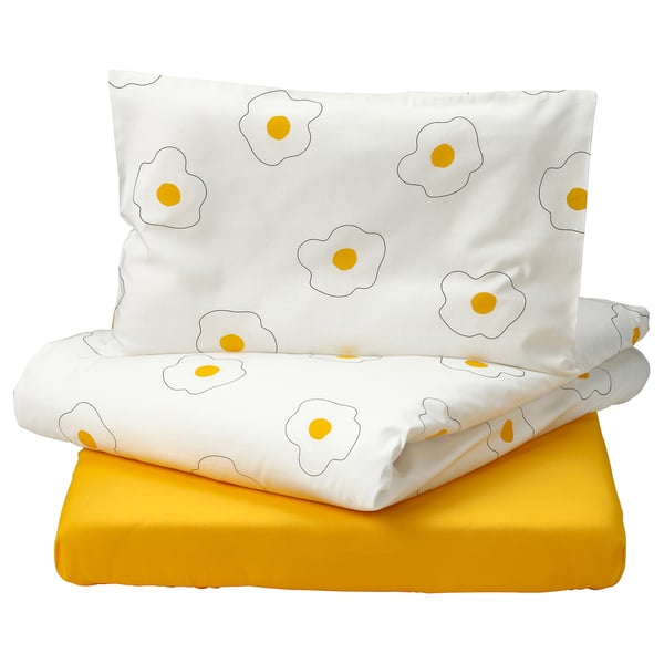 ÖGONLOCKSMAL Linge de lit enfant, 3 pièces, fleur blanc/jaune, 70x140 cm