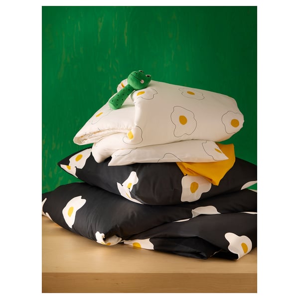 ÖGONLOCKSMAL Linge de lit enfant, 3 pièces, fleur blanc/jaune, 70x140 cm