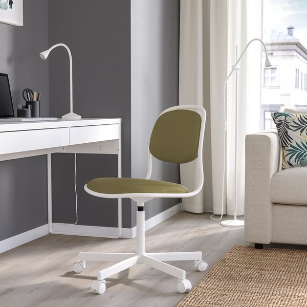 ÖRFJÄLL Chaise pivotante, blanc/Vissle jaune vert