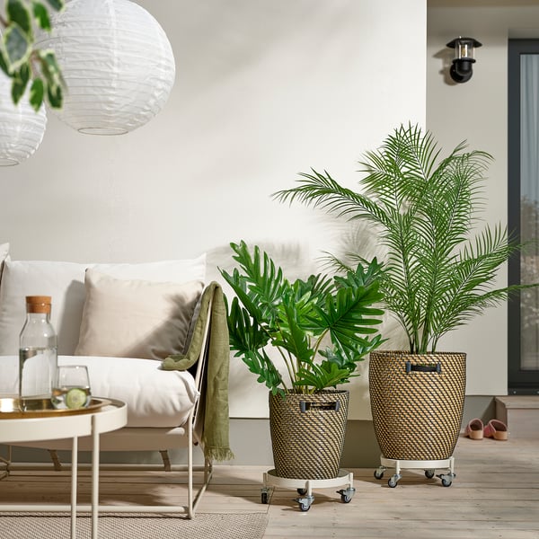 OLIVBLAD Porte-plantes roulant, intérieur/extérieur/blanc cassé, 32 cm