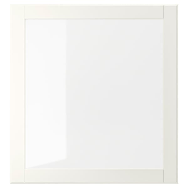 OSTVIK Porte vitrée, blanc/verre transparent, 60x64 cm