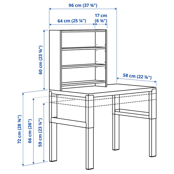 PÅHL Bureau avec tablette, hauteur réglable blanc, 96x58 cm
