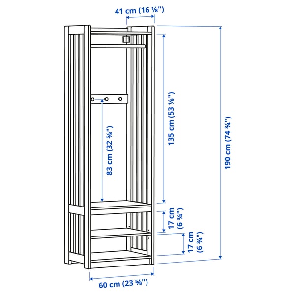 PANGET Rangement ouvert vêtements+chaussur, blanc, 59x41x191 cm