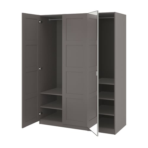 PAX / BERGSBO/ÅHEIM Combinaison armoire, gris foncé gris foncé/miroir, 150x60x201 cm