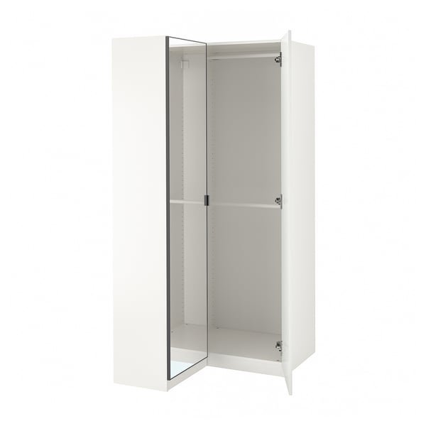 PAX / FARDAL/ÅHEIM Armoire d'angle, brillant blanc/miroir, 110/88x201