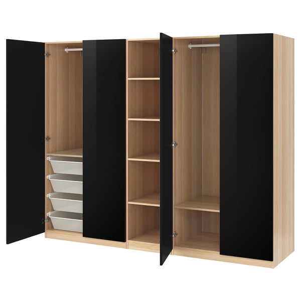 PAX / FARDAL combinaison armoire, effet chêne blanchi/brillant/noir